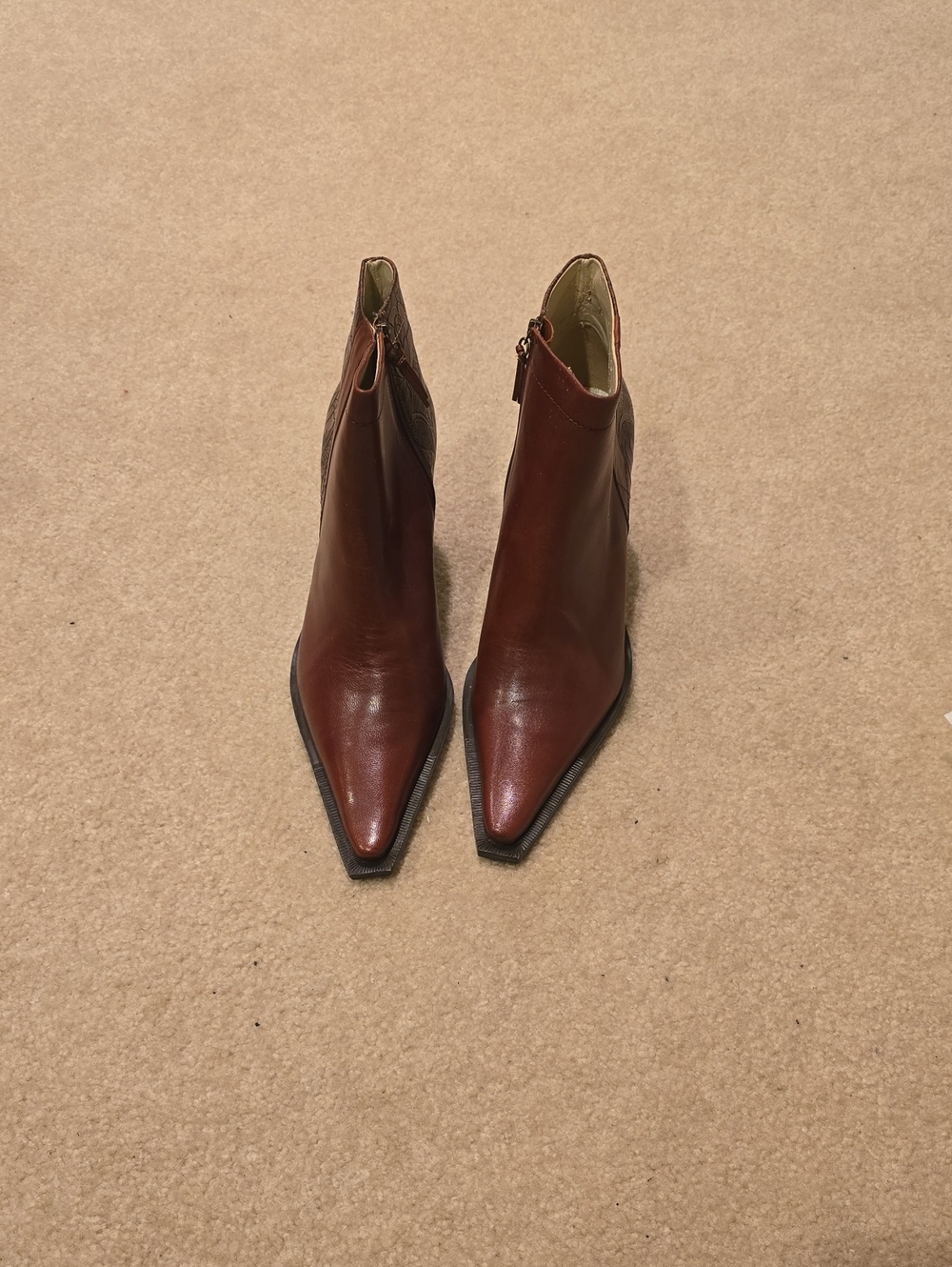 BCBGirls Brown Pointed-Toe Ankle Booties with Side Zip
